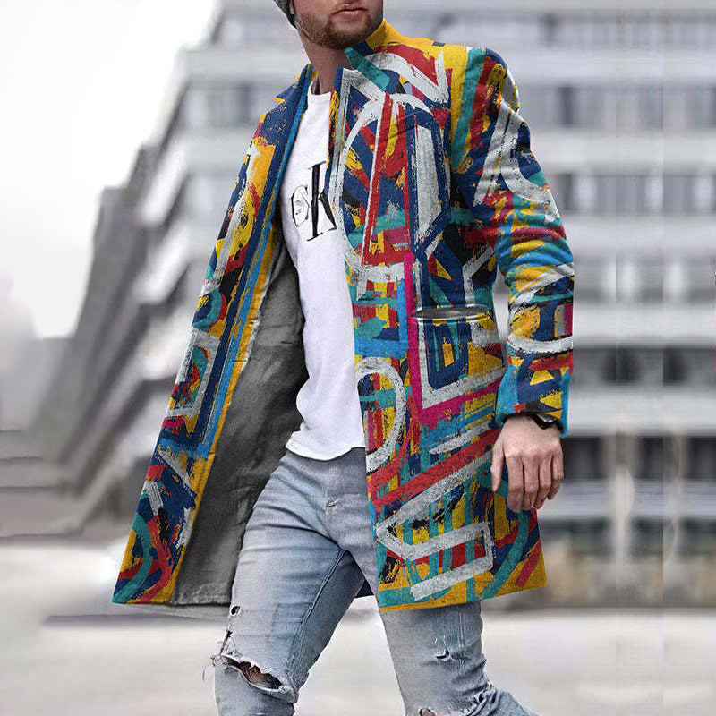 Men's Fashion Plaid Trench Coat