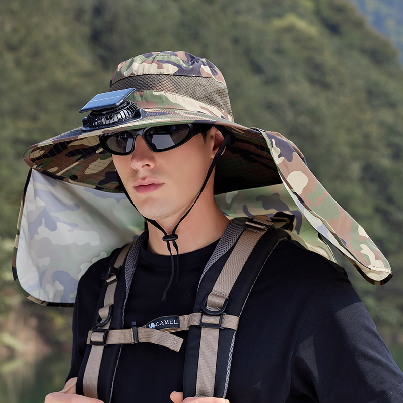 Men's Solar-Powered Cooling Fan Hat With Neck Guard