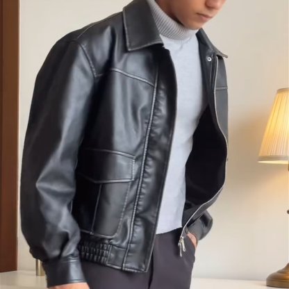 Men's Leather Bomber Jacket, Classic Relaxed-Fit Leather Biker Jacket  for Men, Distressed Retro Aviator Coat for Everyday Riding & Casual Wear