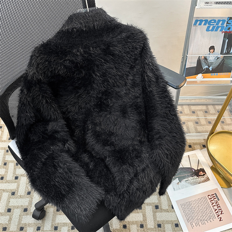 Men's Plush Knit Polo Sweater, Long Sleeve Soft Relaxed Fit Fuzzy Mock Neck Pullover, Fall Winter Casual Thermal Sweater