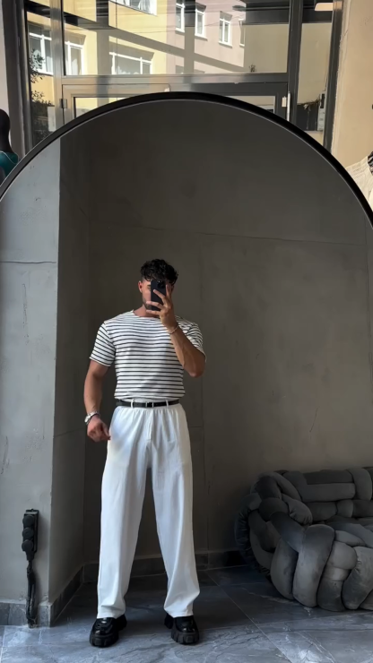 Men's Trendy Striped Half - Turtleneck 3/4 Sleeve Tee: Streetwear Style,Fashion Brand Top