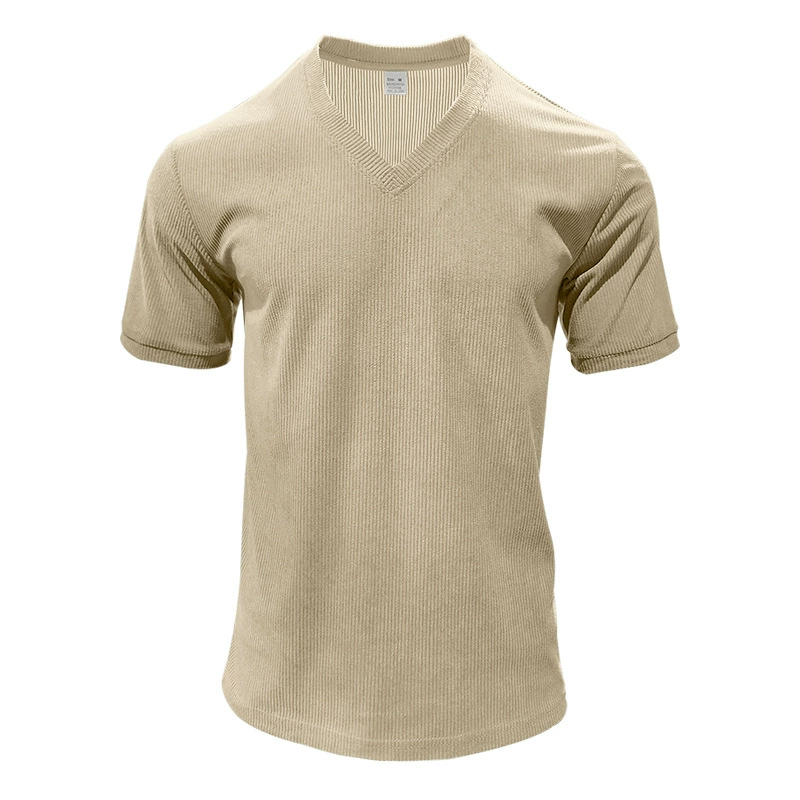 Men's Slim Fit Ribbed V-Neck Tee - Solid Breathable Summer Casual Shirt