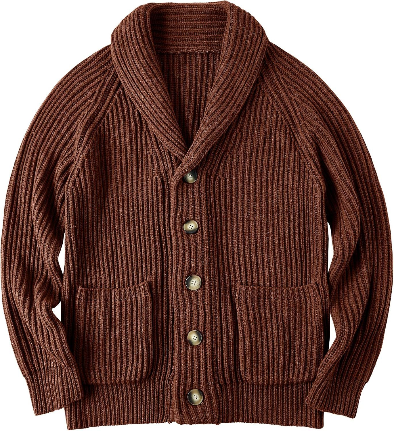 Mens Shawl Collar Cardigan Sweaters Button Down Open Front Knitwear