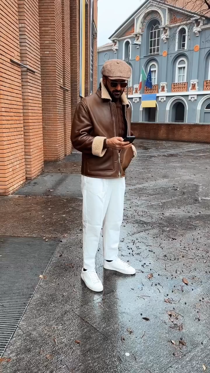 Men's Retro Thick Leather Jacket, Plush Lining, Heavyweight Winter Loose-fitting Outerwear, Shearling Jacket