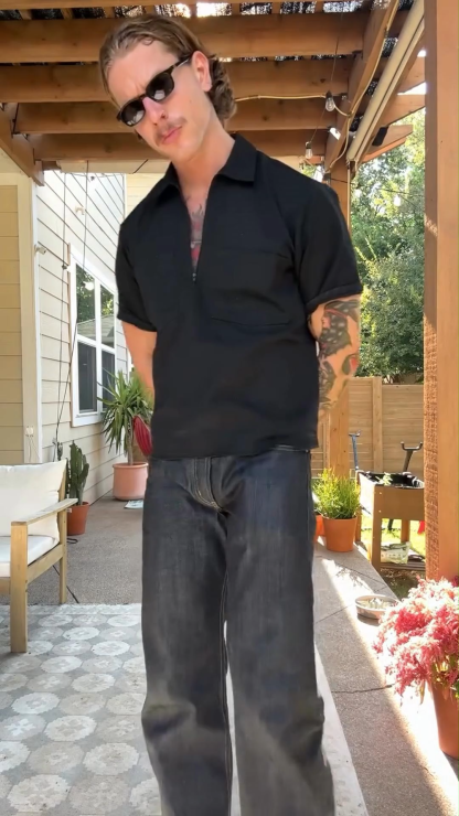 Polo Shirt Short Sleeve Summer Men's Casual Pocket Loose Lapel Bottoming Shirt Zipper Design