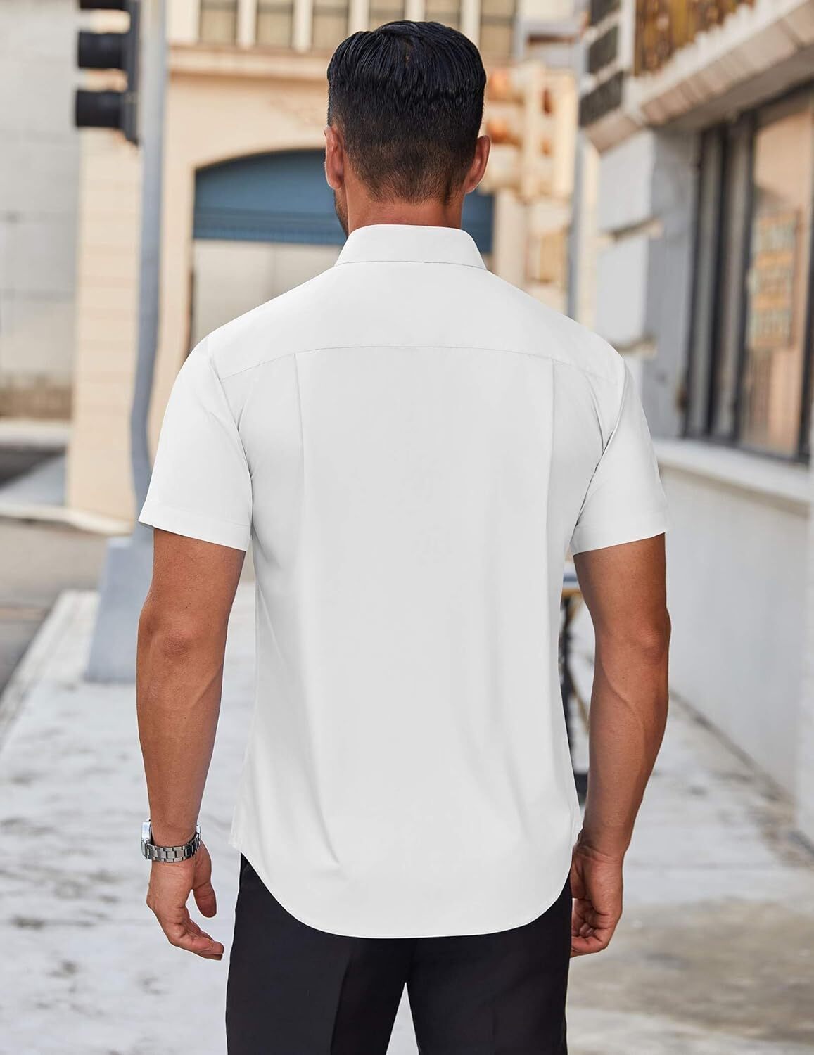 Mens Short Sleeve Dress Shirts Wrinkle Free Casual Button Down Shirts Summer Untucked Dress Shirt