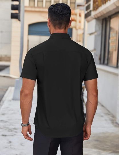 Mens Short Sleeve Dress Shirts Wrinkle Free Casual Button Down Shirts Summer Untucked Dress Shirt