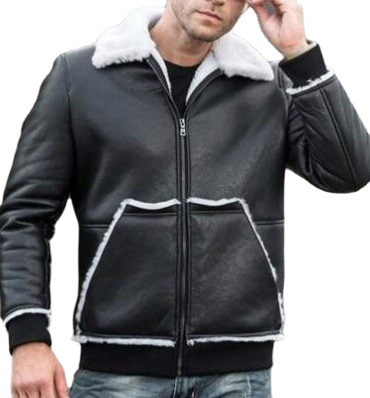 Fur integrated pocket casual threaded leather jacket