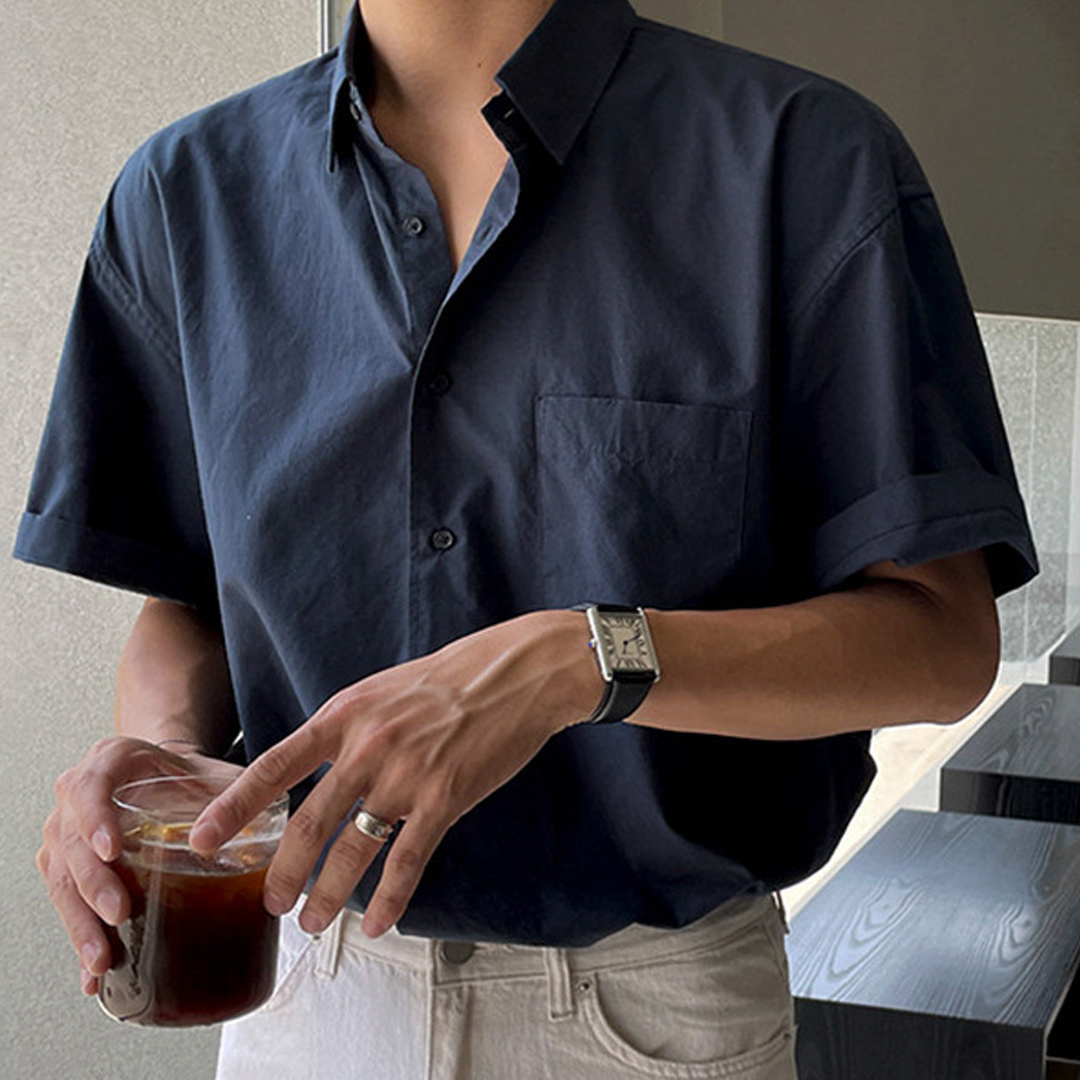 Men's Summer Solid Color Design High-End Casual Loose Shirt