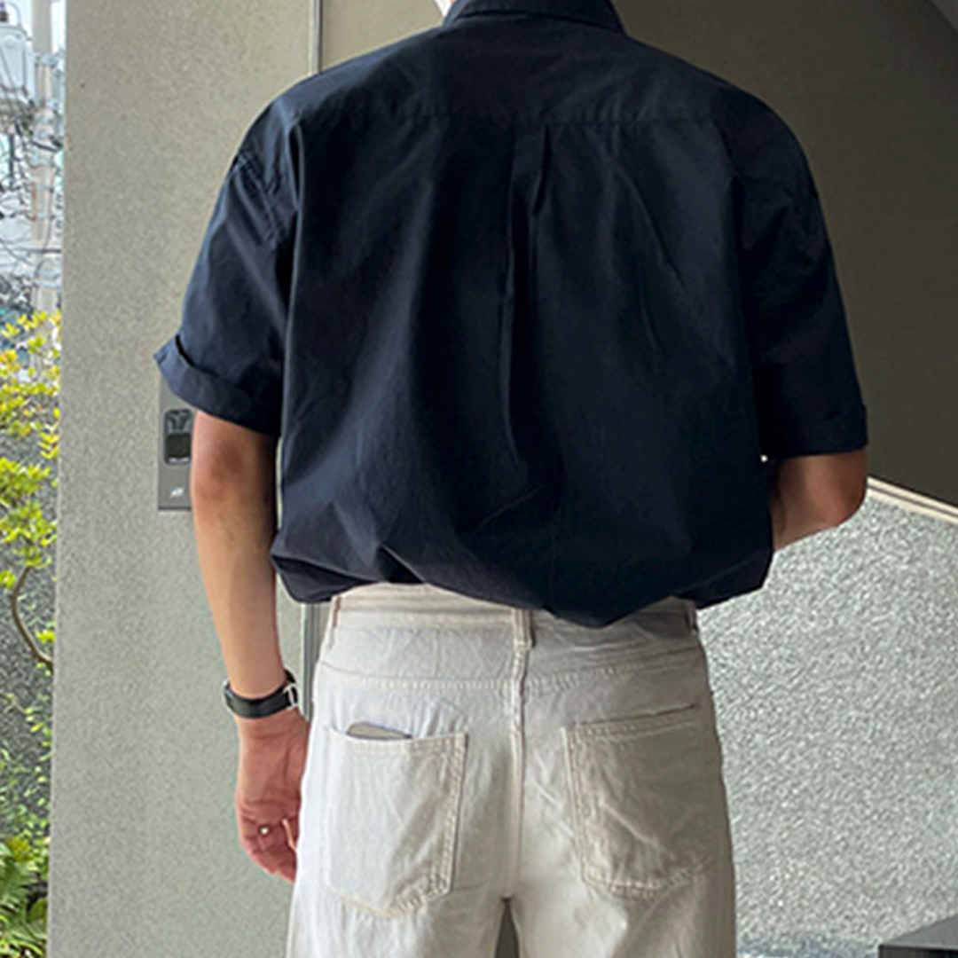 Men's Summer Solid Color Design High-End Casual Loose Shirt