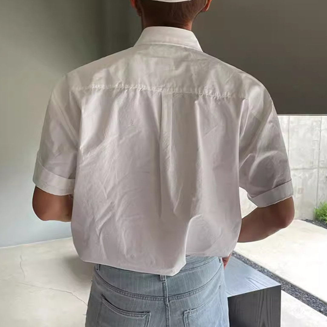 Men's Summer Solid Color Design High-End Casual Loose Shirt