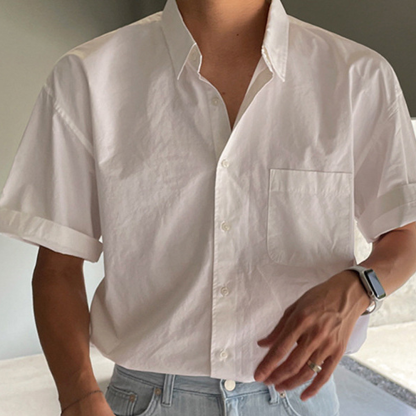 Men's Summer Solid Color Design High-End Casual Loose Shirt