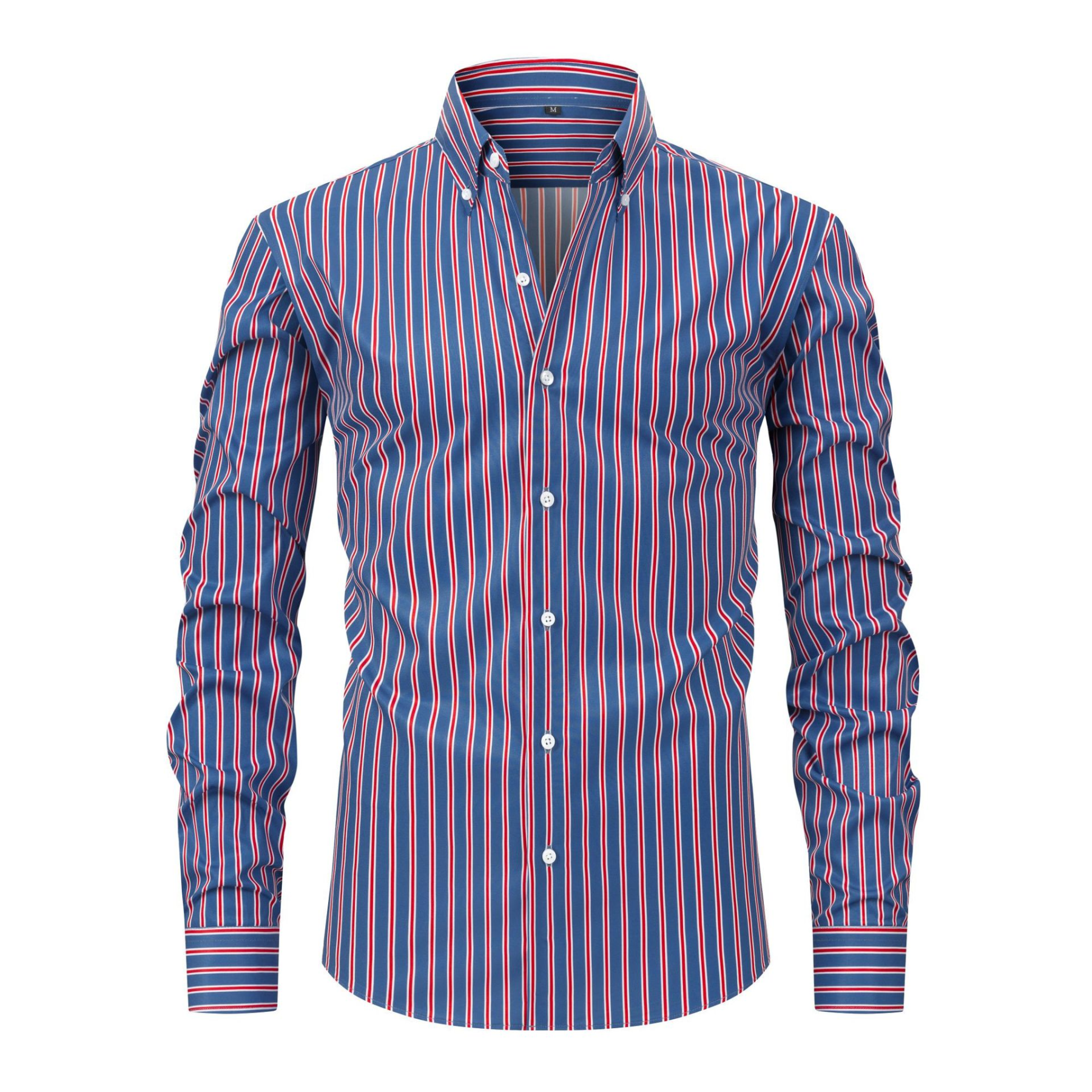 Four-Sided Stretch Digital Printing Striped Long-Sleeved Lapel Men's Shirt High-End Men's Shirt