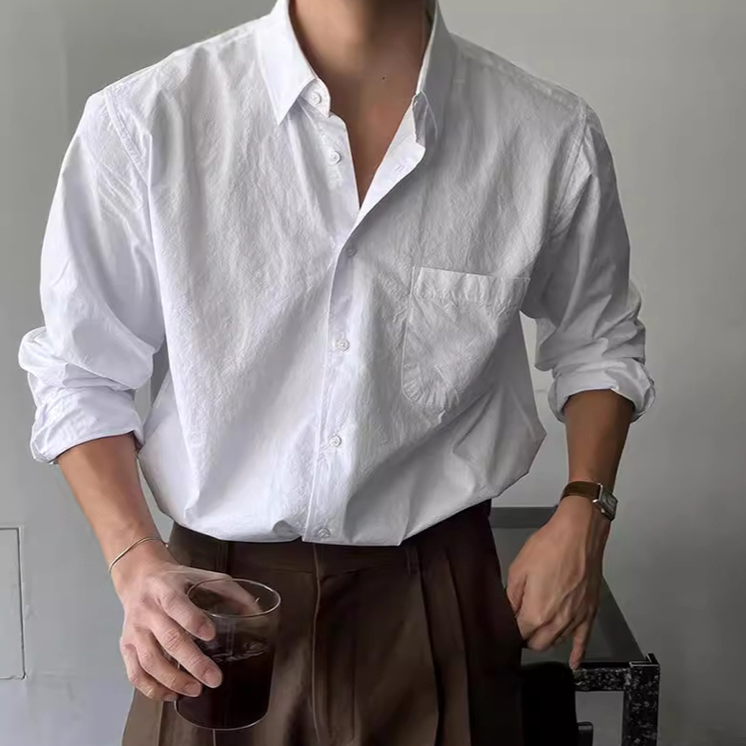 Men's Loose Sun-Proof Long-Sleeved Cotton And Linen Shirt With Pleated Texture