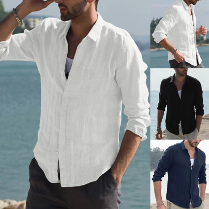 All-Match Pure Cotton Light Solid Color Long-Sleeved Shirt Men's Casual Cardigan