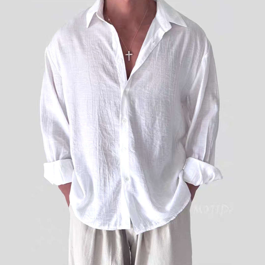 Men's Breathable Slim-Fit Wrinkle Shirt – Cotton-Linen Sun Protection 