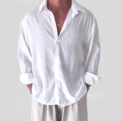 Men's Breathable Slim-Fit Wrinkle Shirt – Cotton-Linen Sun Protection Cardigan