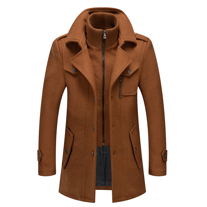 Men's Winter Wool Coat Cashmere Plus Cotton Thickening Warm Single Breasted Overcoat
