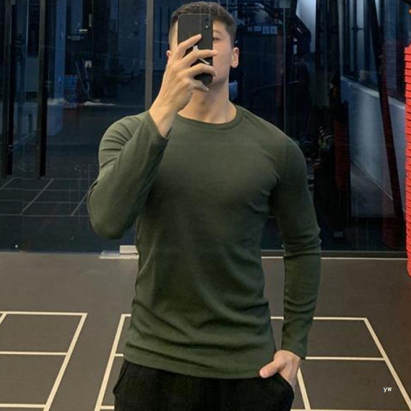 Fitness Clothes Long Sleeve Cotton Sports Color Fitness Clothes Men's T-Shirt Men's Tights Training T-Shirt