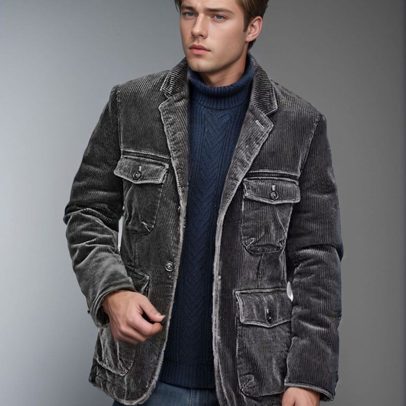 Mens Corduroy Jacket Coat Loose Casual Long Sleeve Button Warm Jackets Business