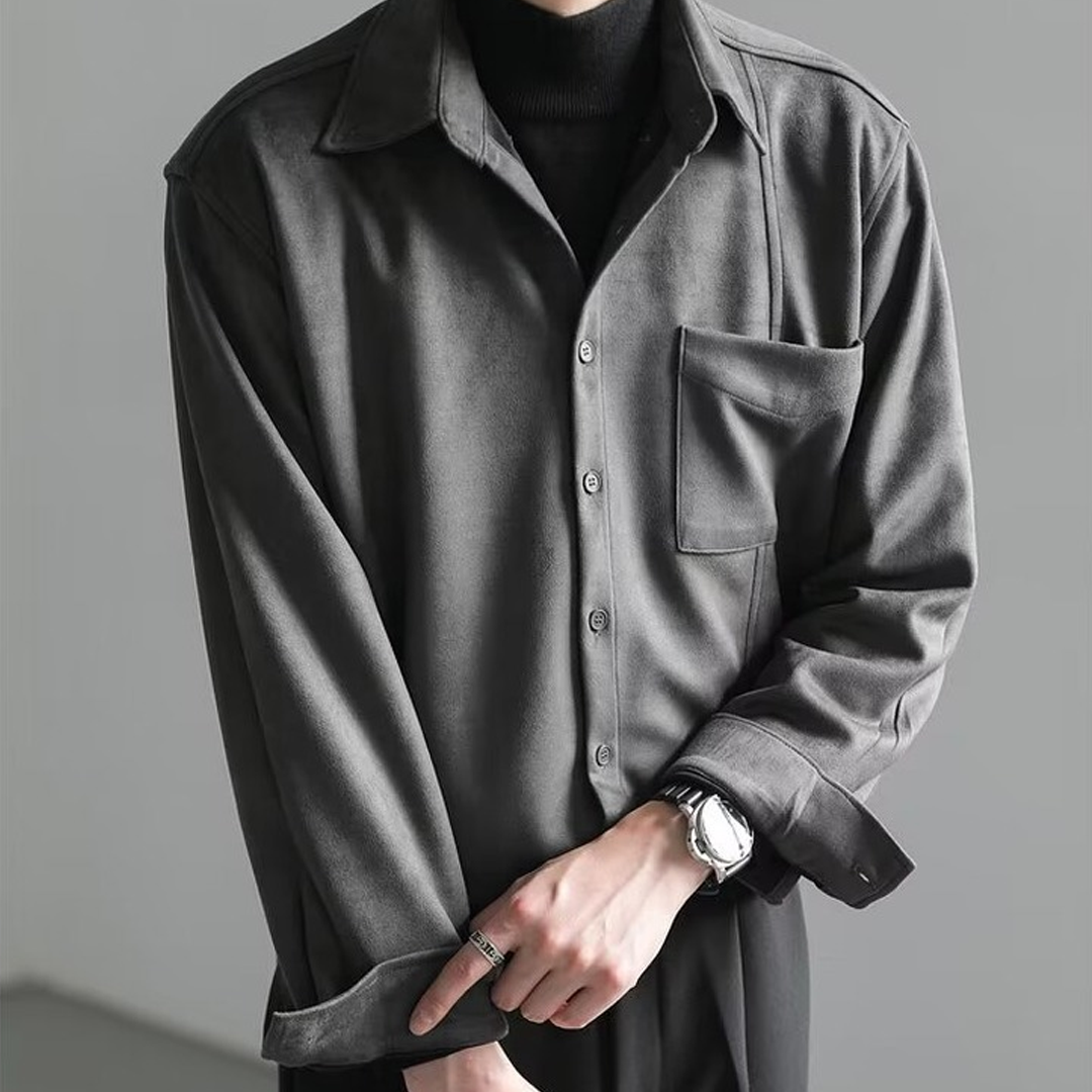 Men's High-End Suede Long-Sleeved Shirt