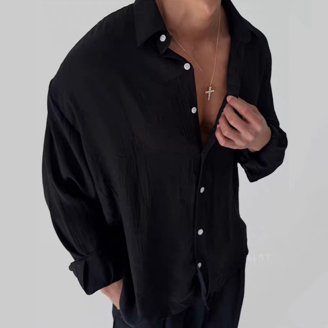 Men's Breathable Slim-Fit Wrinkle Shirt – Cotton-Linen Sun Protection 