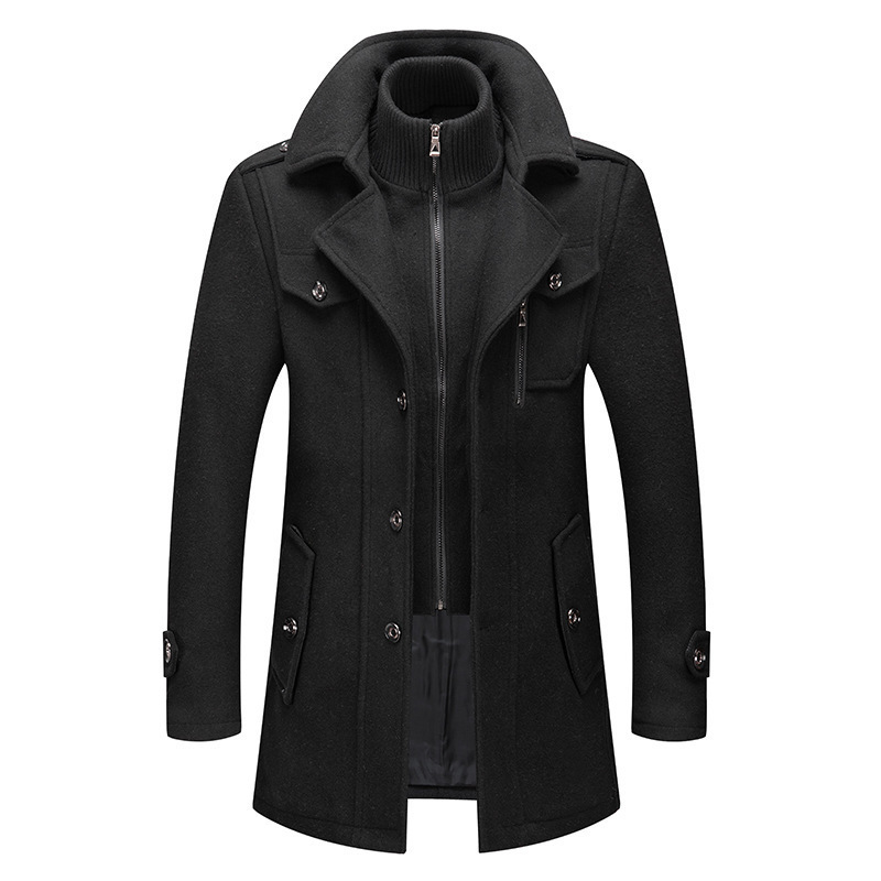 Men's Winter Wool Coat Cashmere Plus Cotton Thickening Warm Single Breasted Overcoat