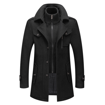 Men's Winter Wool Coat Cashmere Plus Cotton Thickening Warm Single Breasted Overcoat