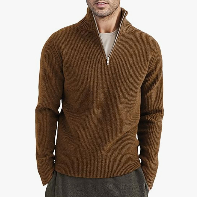 Men's New Thickened Half-High Zipper Collar Men's Warm Winter Sweater