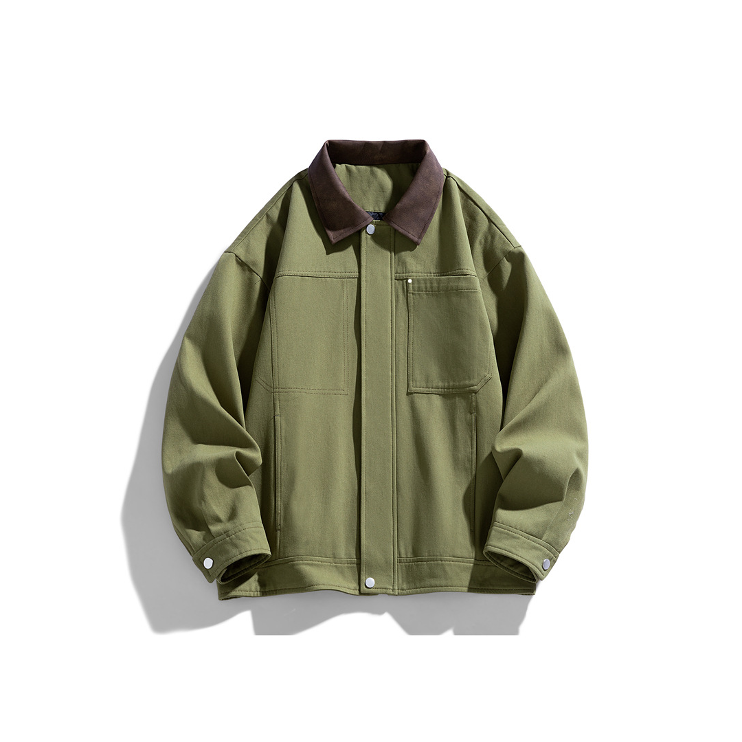 Spring and Autumn New Cotton Men's American Retro Lapel Loose Versatil