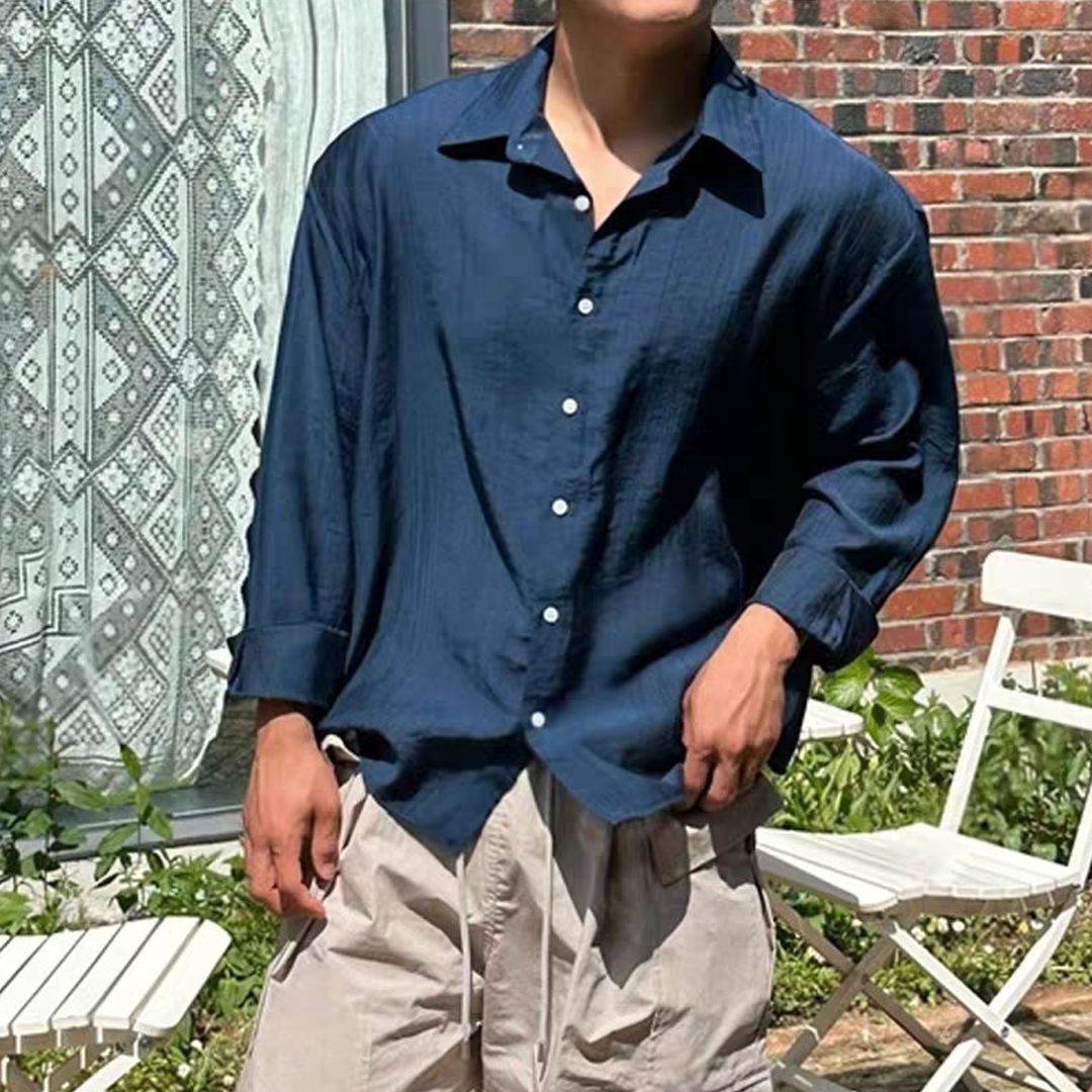 Men's Breathable Slim-Fit Wrinkle Shirt – Cotton-Linen Sun Protection 