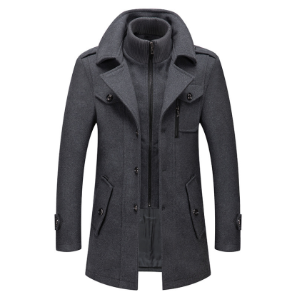 Men's Winter Wool Coat Cashmere Plus Cotton Thickening Warm Single Breasted Overcoat