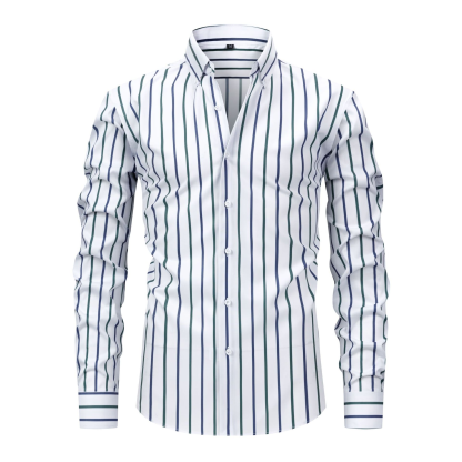 Four-Sided Stretch Digital Printing Striped Long-Sleeved Lapel Men's Shirt High-End Men's Shirt