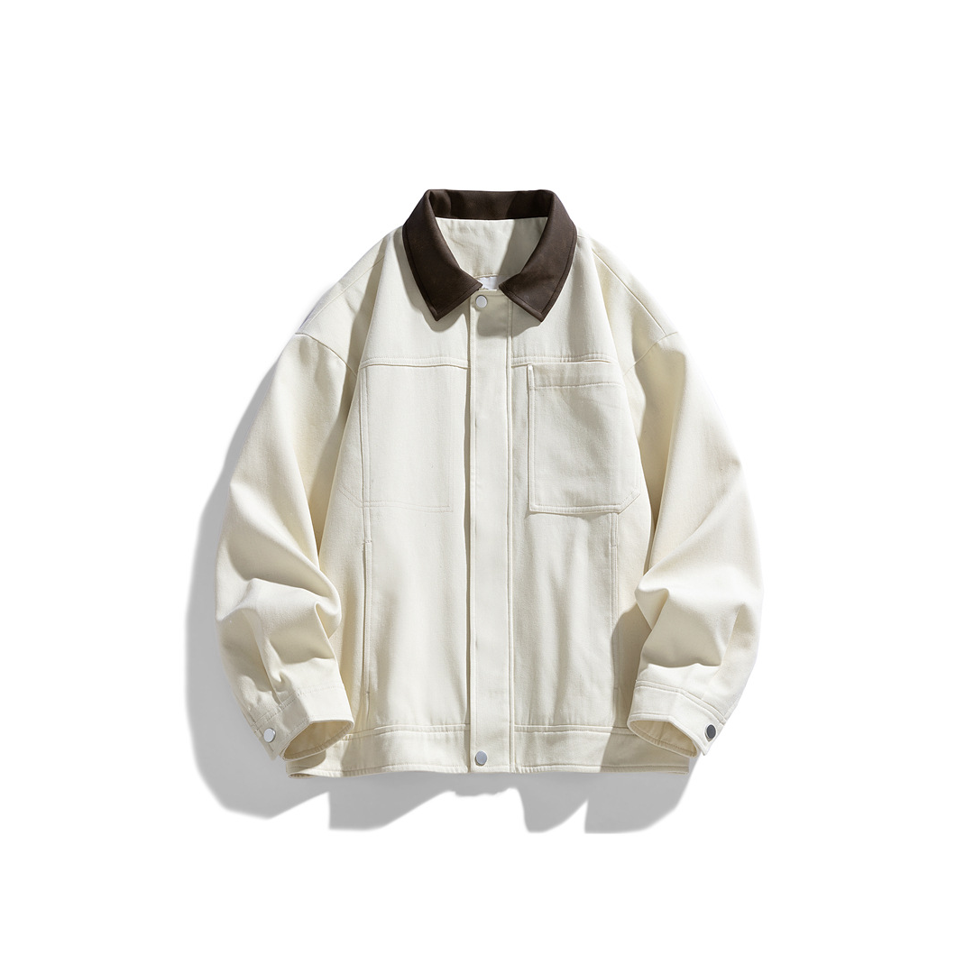 Spring and Autumn New Cotton Men's American Retro Lapel Loose Versatile Workwear Jacket