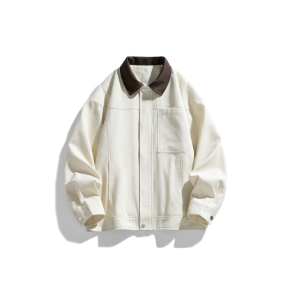 Spring and Autumn New Cotton Men's American Retro Lapel Loose Versatile Workwear Jacket