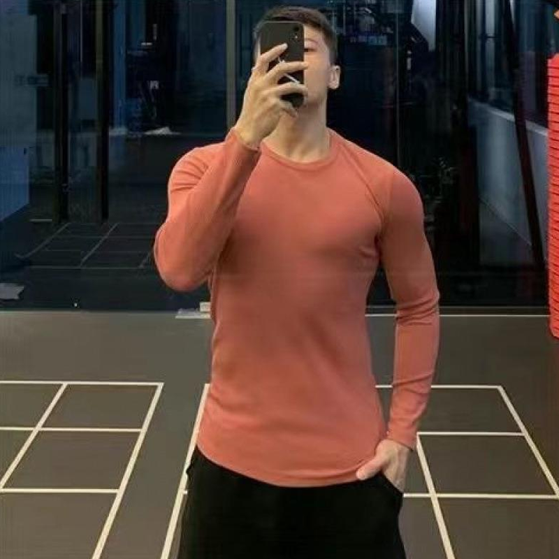 Fitness Clothes Long Sleeve Cotton Sports Color Fitness Clothes Men's T-Shirt Men's Tights Training T-Shirt