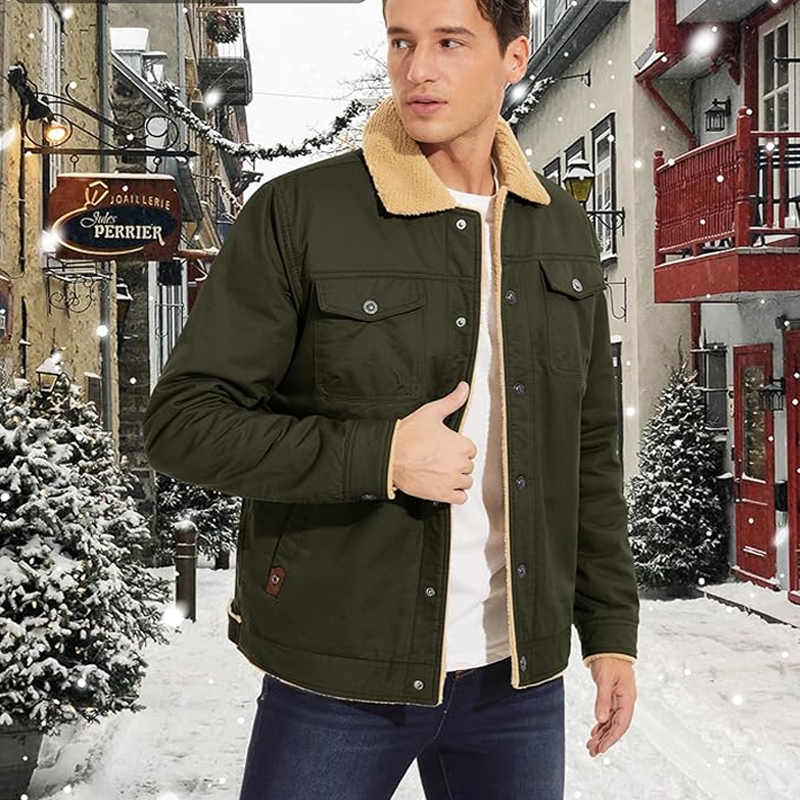 Men's Winter Jacket Thick Warm Cotton Thermal Fleece Lined Outerwear T