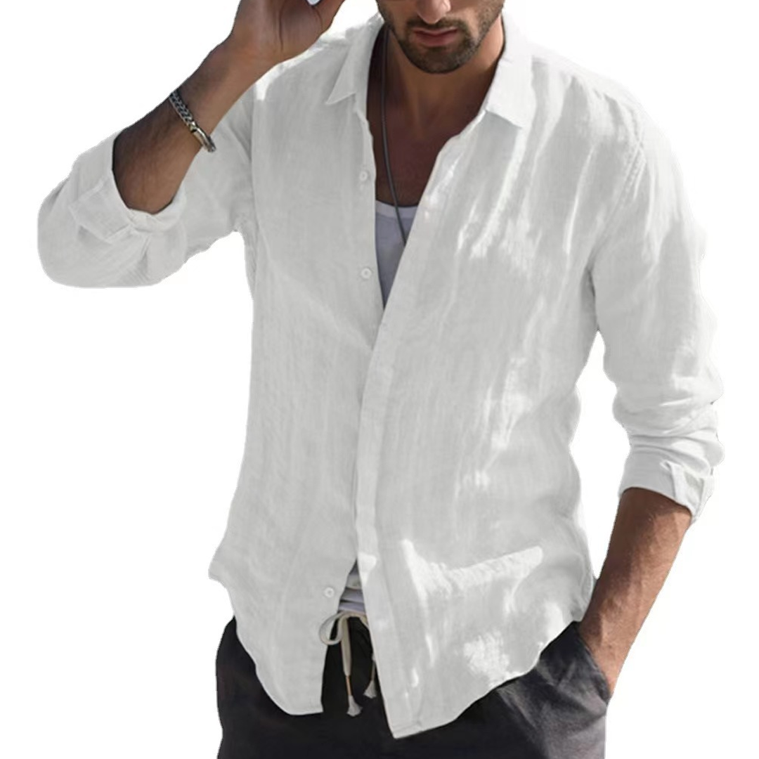 All-Match Pure Cotton Light Solid Color Long-Sleeved Shirt Men's Casual Cardigan
