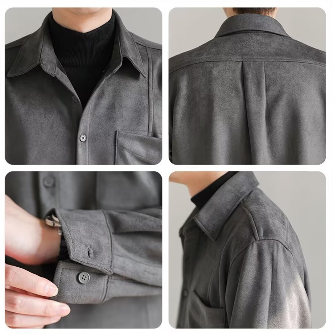 Men's High-End Suede Long-Sleeved Shirt
