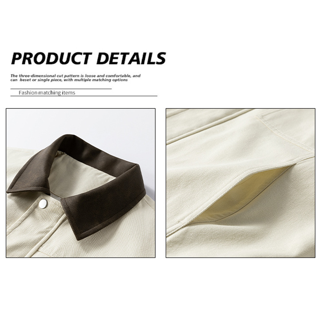 Spring and Autumn New Cotton Men's American Retro Lapel Loose Versatile Workwear Jacket