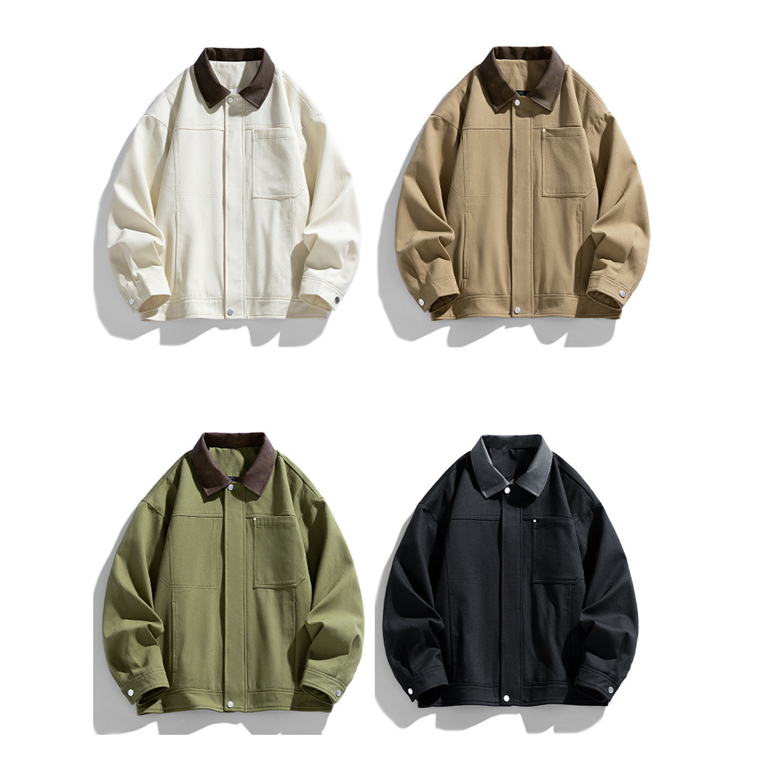 Spring and Autumn New Cotton Men's American Retro Lapel Loose Versatile Workwear Jacket