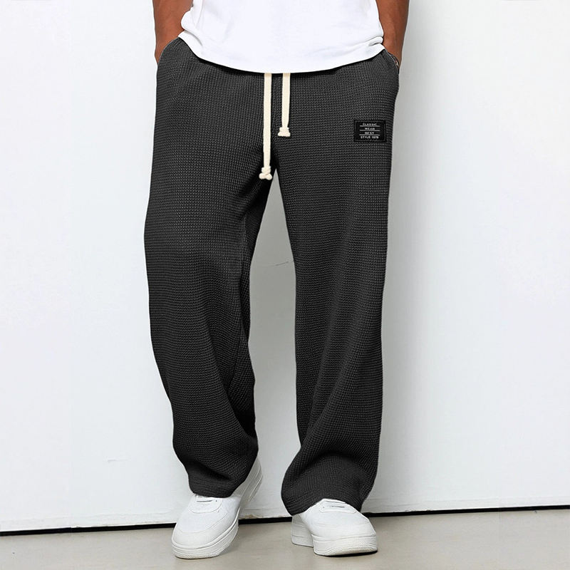 Men’s Waffle Knit Relaxed Fit Straight-Leg Sweatpants, Soft Draping Lounge Joggers, Lightweight Casual Spring-Fall Trousers