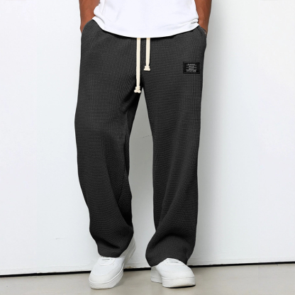 Men’s Waffle Knit Relaxed Fit Straight-Leg Sweatpants, Soft Draping Lounge Joggers, Lightweight Casual Spring-Fall Trousers