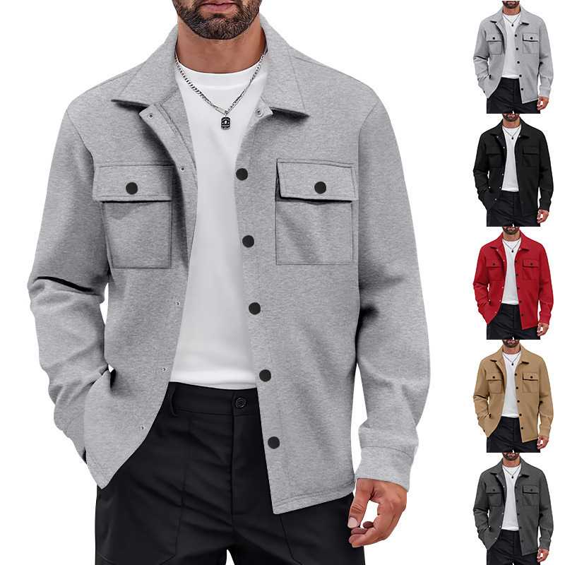 American Heavyweight Workwear Retro Commuter Single-Breasted Lapel Jacket Casual Long-Sleeved Shirt