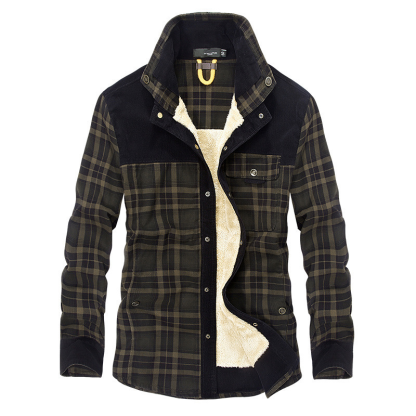Autumn And Winter Warm Casual Brushed Men's Fleece Thick Long-Sleeved Plaid Shirt Coat