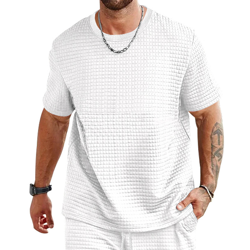 Short-Sleeved Men's T-Shirt Trendy Men's Solid Color Round Neck Small 