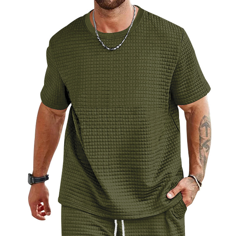 Short-Sleeved Men's T-Shirt Trendy Men's Solid Color Round Neck Small 