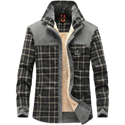 Autumn And Winter Warm Casual Brushed Men's Fleece Thick Long-Sleeved Plaid Shirt Coat
