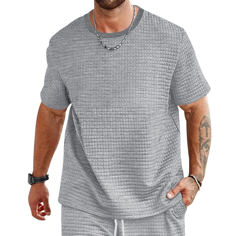 Short-Sleeved Men's T-Shirt Trendy Men's Solid Color Round Neck Small 