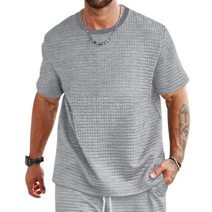 Short-Sleeved Men's T-Shirt Trendy Men's Solid Color Round Neck Small Square T-Shirt Top